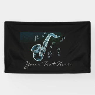 Saxophon und Musiknoten Banner