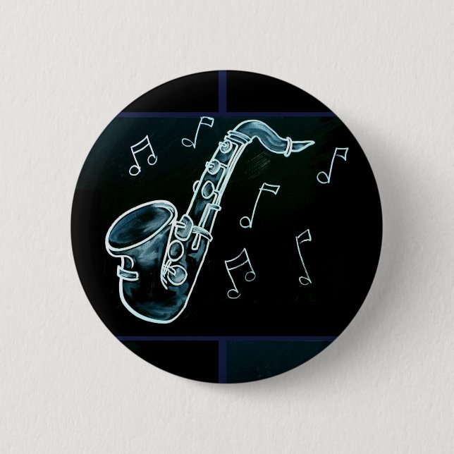 Saxophon und Musiknoten Button (Vorderseite)