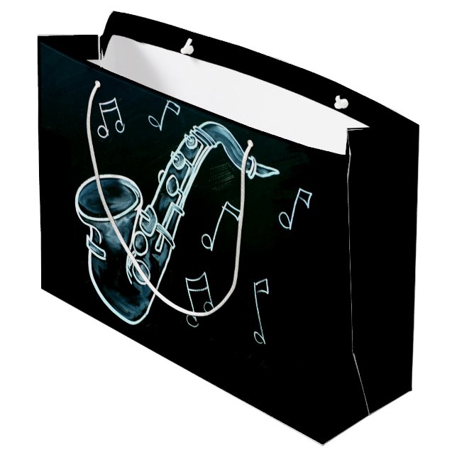 Saxophon und Musiknoten Große Geschenktüte (Rückseite Schrägansicht)