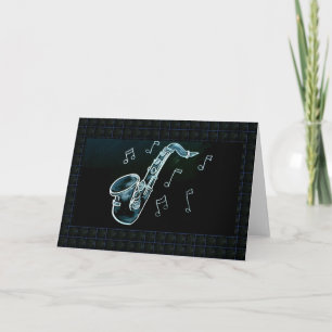 Saxophon und Musiknoten Karte