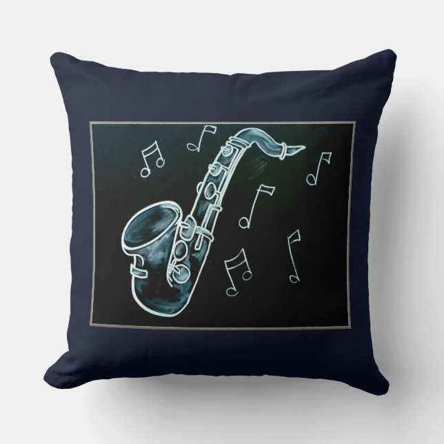 Saxophon und Musiknoten Kissen (Vorderseite)