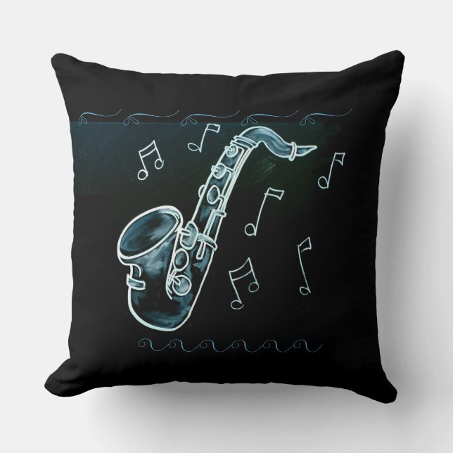 Saxophon und Musiknoten Kissen (Vorderseite)
