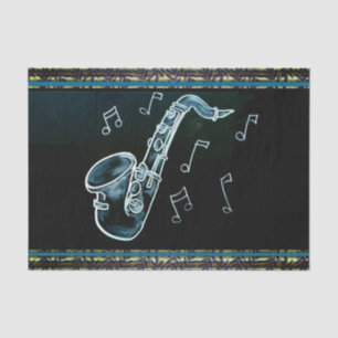 Saxophon und Musiknoten Seidenpapier