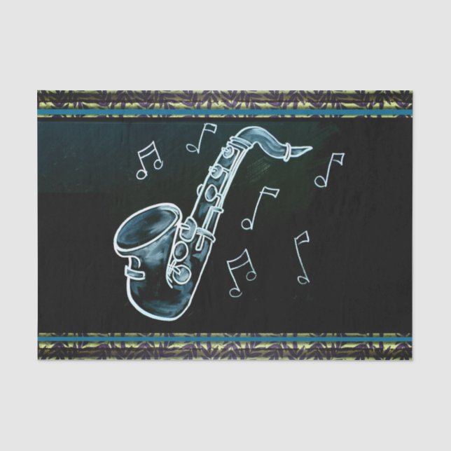Saxophon und Musiknoten Seidenpapier (Vorderseite)