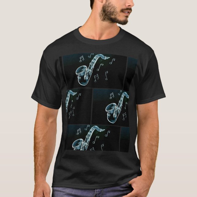 Saxophon und Musiknoten T-Shirt (Vorderseite)