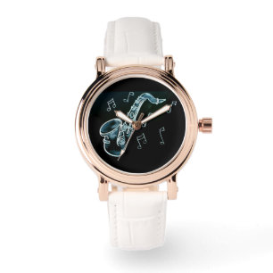 Saxophon und Noten Armbanduhr