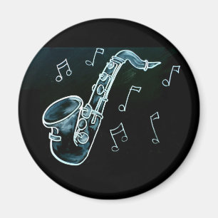 Saxophon und Noten Magnet