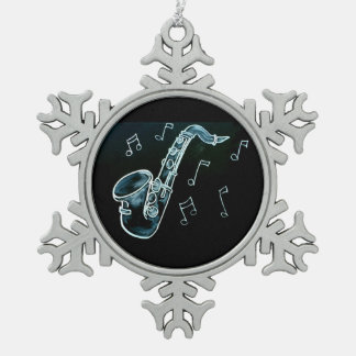 Saxophon und Noten Schneeflocken Zinn-Ornament