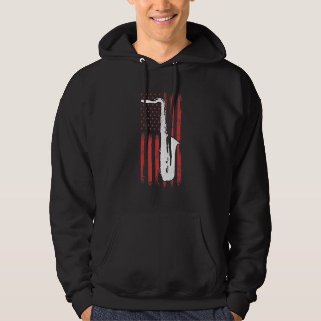 Saxophone America Flag Saxophone Instrument Saxoph Hoodie (Vorderseite)
