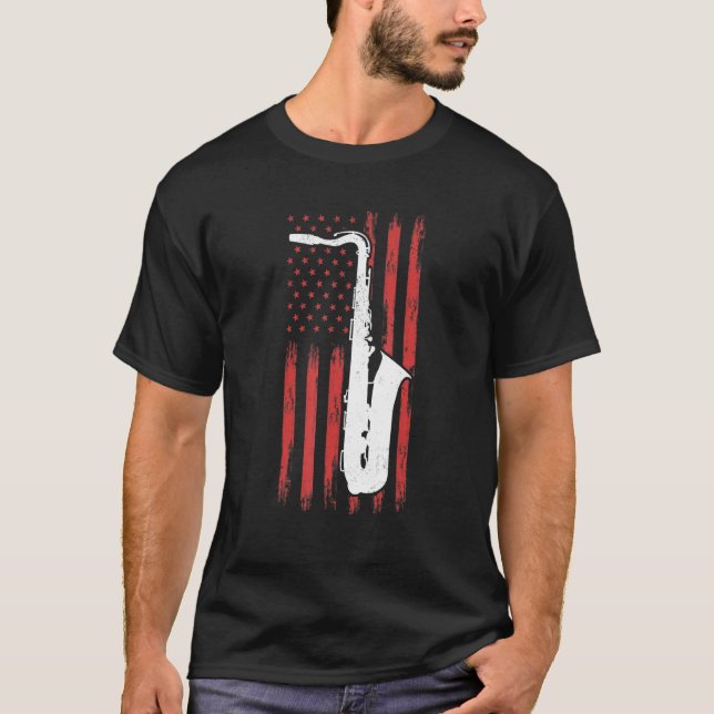 Saxophone America Flag Saxophone Instrument Saxoph T-Shirt (Vorderseite)