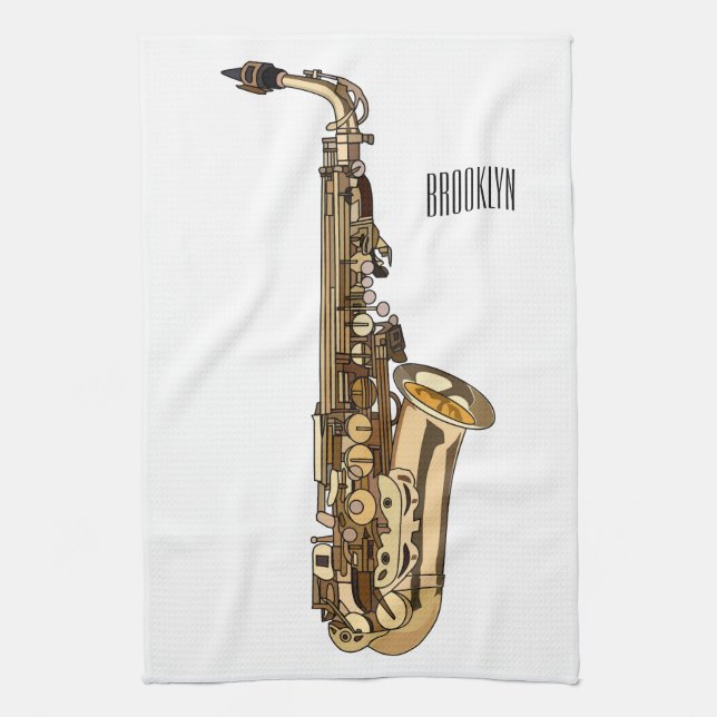 Saxophone Cartoon Illustration Geschirrtuch (Vertikal)