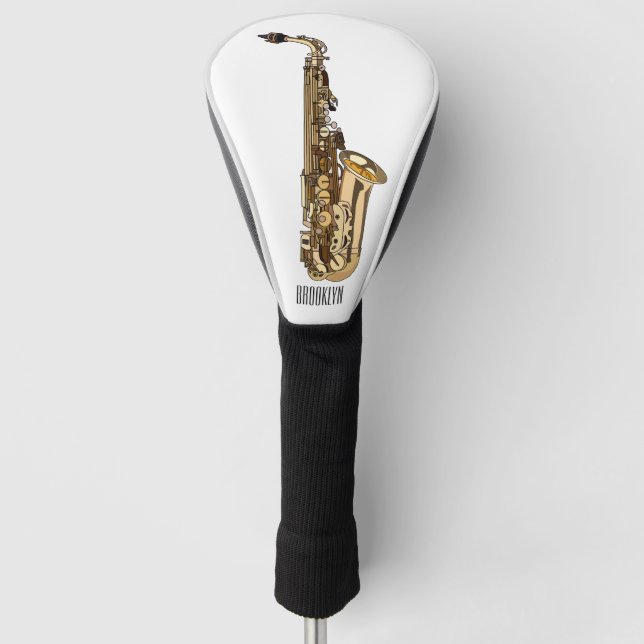 Saxophone Cartoon Illustration Golf Headcover (Vorderseite)