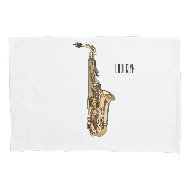 Saxophone Cartoon Illustration Kissenbezug (Vorderseite)