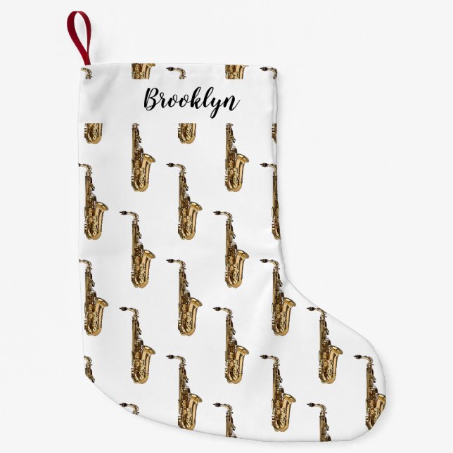 Saxophone Cartoon Illustration Kleiner Weihnachtsstrumpf (Vorderseite)