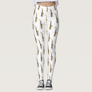Saxophone Cartoon Illustration Leggings