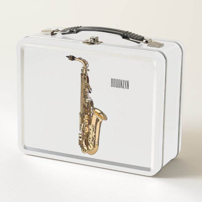 Saxophone Cartoon Illustration Metall Brotdose (Vorderseite)