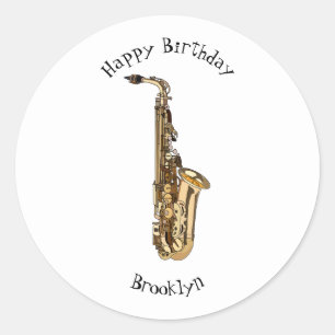 Saxophone Cartoon Illustration Runder Aufkleber
