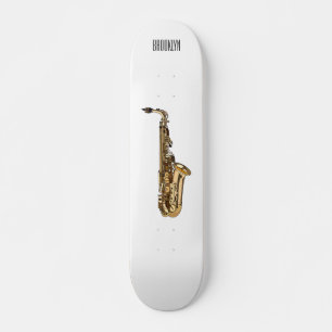 Saxophone Cartoon Illustration Skateboard
