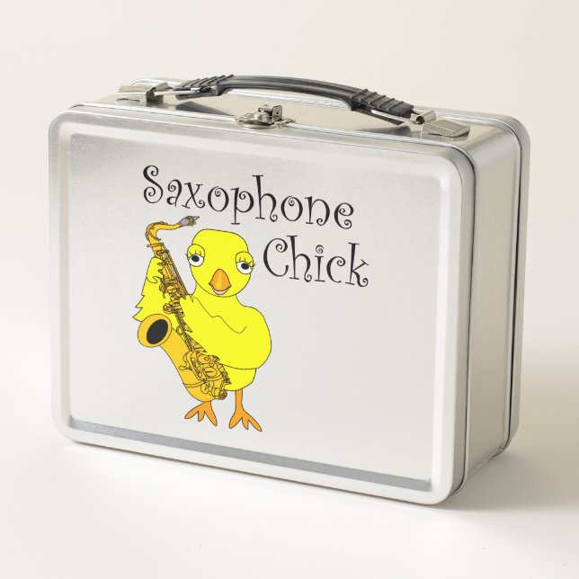 Saxophone Chick Text Tasse Metall Brotdose (Vorderseite)