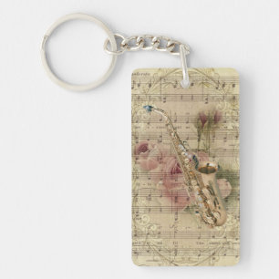 Saxophone floral vintage de musique de feuille