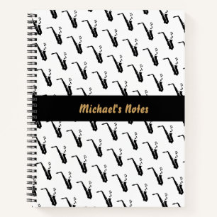 Saxophone Fun Musiknoten Personalisiert White Notizbuch