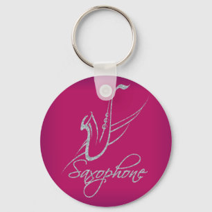 Saxophone Glitter Silver and Pink Schlüsselanhänger