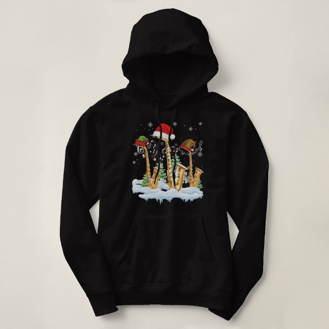 Saxophone Jazz Weihnachtsmannmütze Weihnachtsbaum  Hoodie (Design vorne)