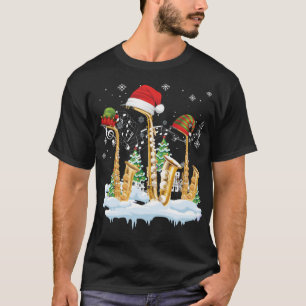 Saxophone Jazz Weihnachtsmannmütze Weihnachtsbaum  T-Shirt