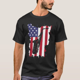 Saxophone Lehrer USA Flag Amerika 4. Juli Mur T-Shirt