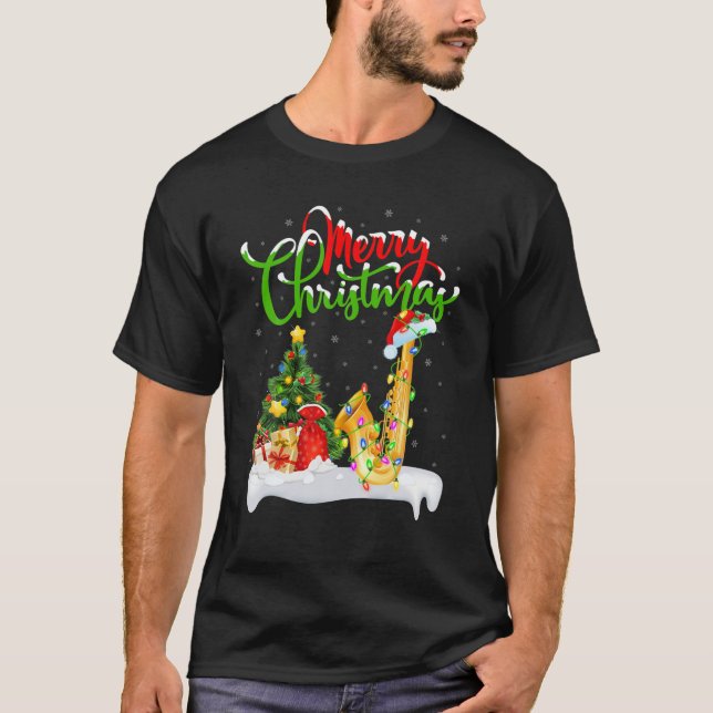 Saxophone Lover Xmas Lighting Santa Saxophone Chri T-Shirt (Vorderseite)