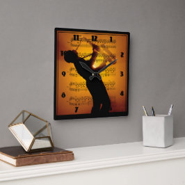Saxophone Man Musician Sheet Music Quadratische Wanduhr