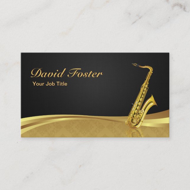 Saxophone Messinginstrument Eleganter Goldschatten Visitenkarte (Vorderseite)