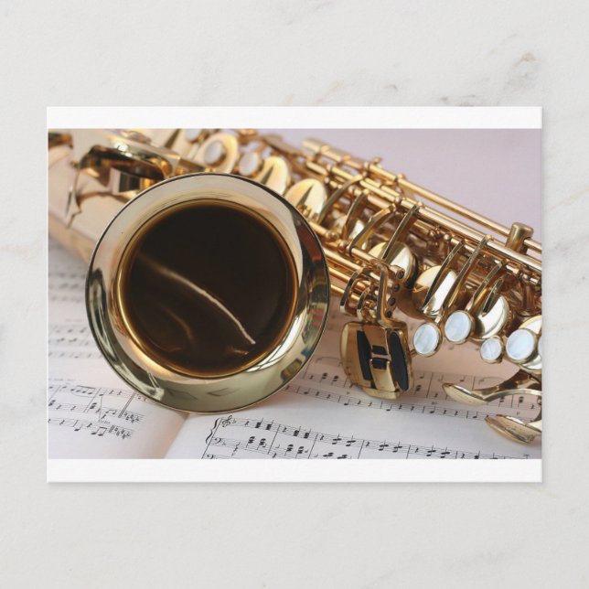 Saxophone Music Gold Gloss Notenblatt Keys Postkarte (Vorderseite)