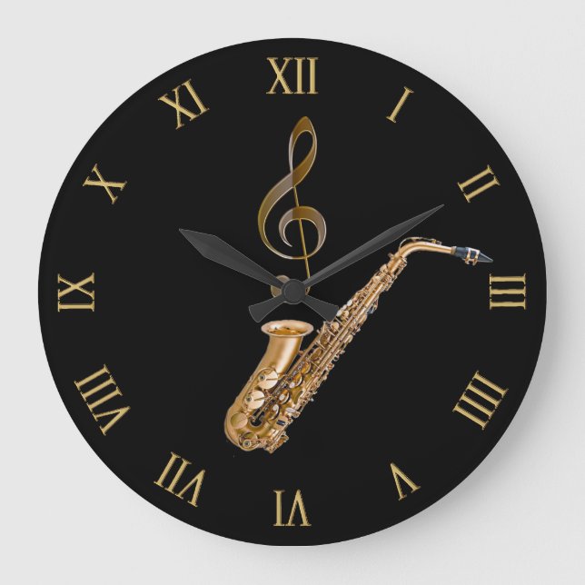 Saxophone Music-Themed Musician's Geschenk Große Wanduhr (Vorderseite)