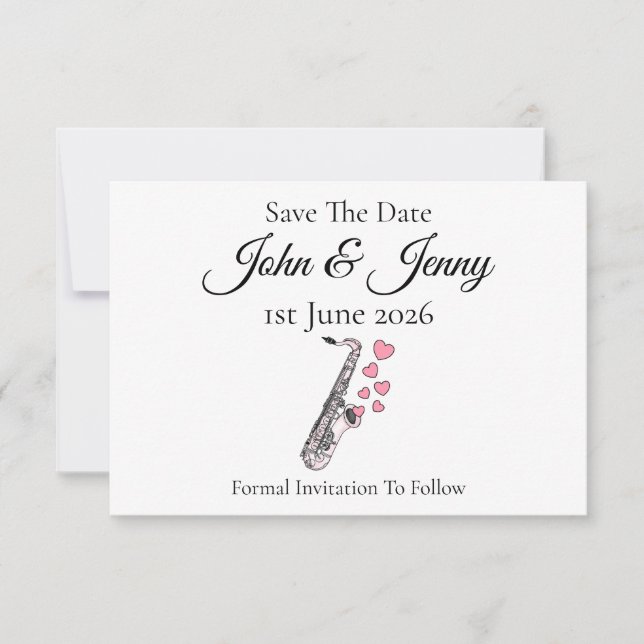 Saxophone Musiker Wedding Save the Date (Vorderseite)