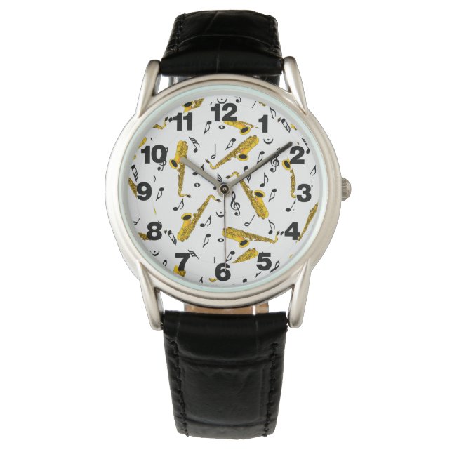 Saxophone Musiknote Pattern Armbanduhr (Vorderseite)