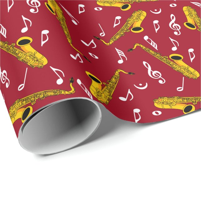 Saxophone Musiknote Pattern Geschenkpapier (Rolleneckpunkt)