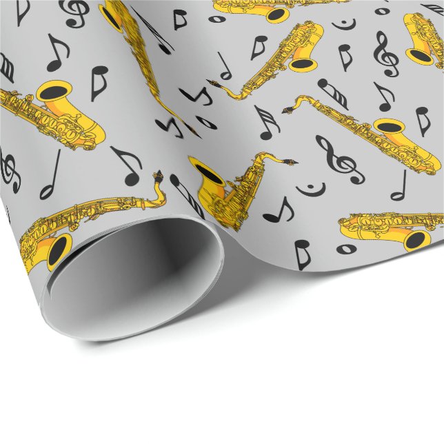 Saxophone Musiknote Pattern Geschenkpapier (Rolleneckpunkt)