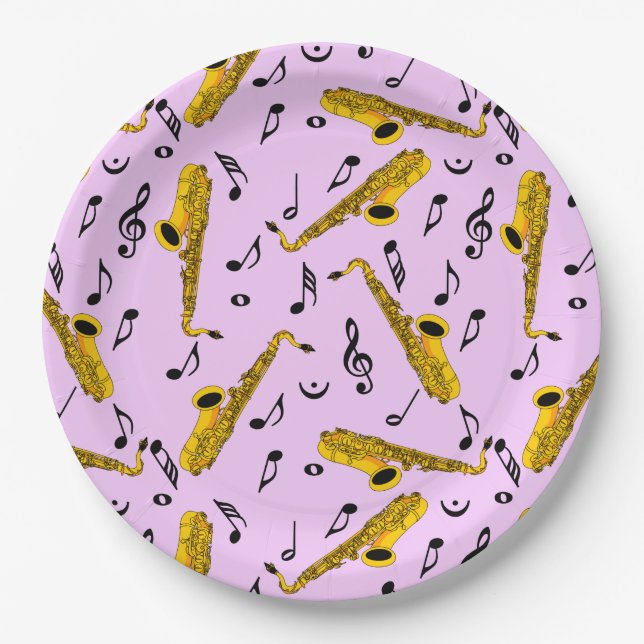 Saxophone Musiknote Pattern Pappteller (Vorderseite)