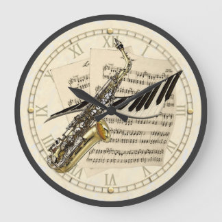 Saxophone & Piano Music Design Horloge murale