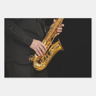 Saxophone Player gibt sächsischen Jazzspieler aus Geschenkpapier Set