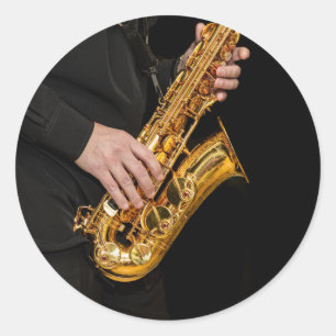 Saxophone Player gibt sächsischen Jazzspieler aus Runder Aufkleber