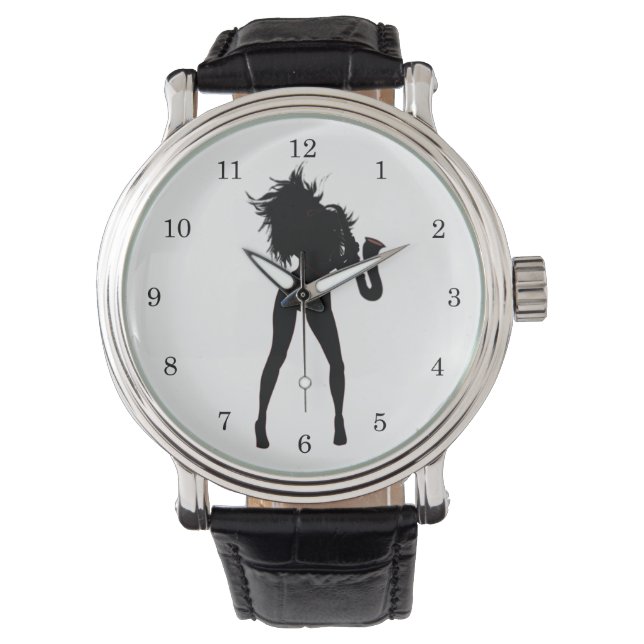 Saxophone Player Girl Jazz Music Watch Geschenk Armbanduhr (Vorderseite)