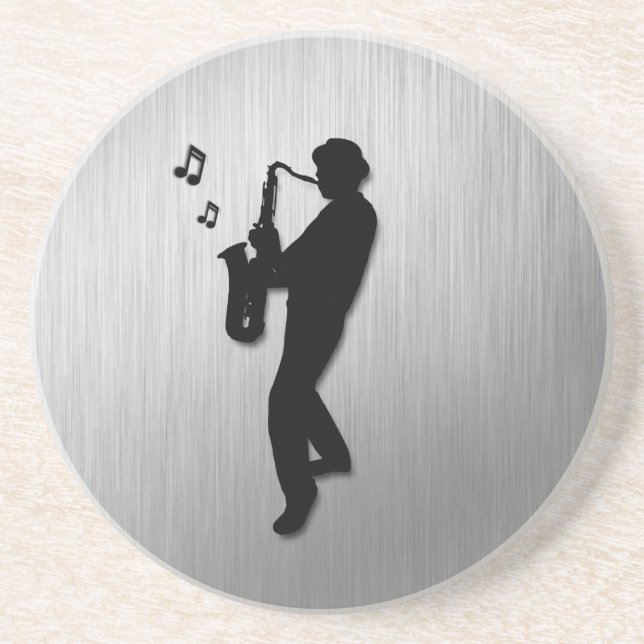 Saxophone Player Silver Sandstein Untersetzer (Vorne)