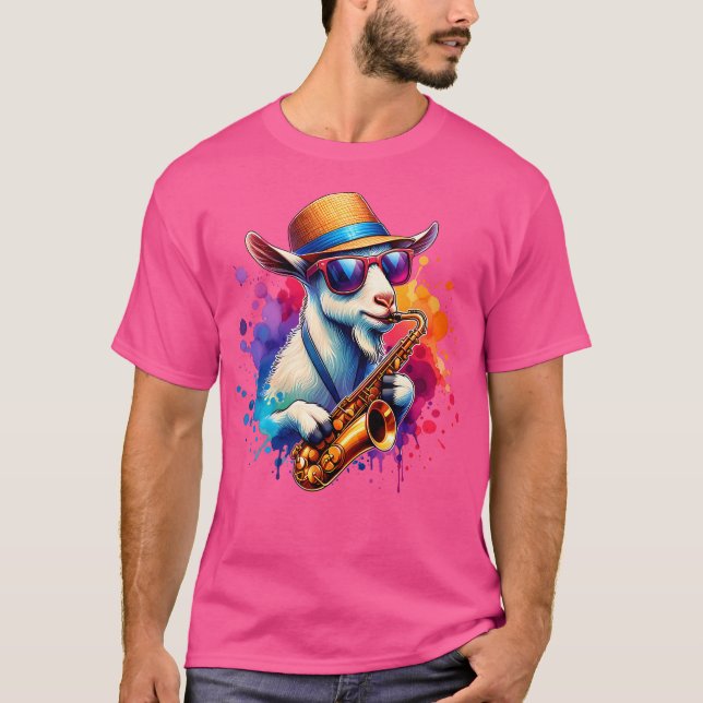 Saxophone Playing Goat With Sunglasses T-Shirt (Vorderseite)