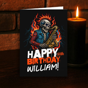 Saxophone Skeleton Musiciens Carte d'anniversaire 