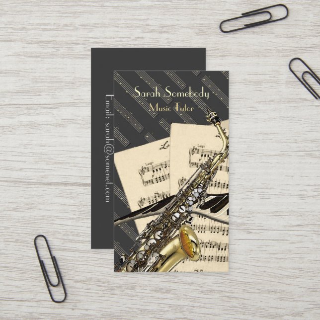 Saxophone u. Klavier-Musik personalisiert Visitenkarte (Vorderseite/Rückseite Beispiel)