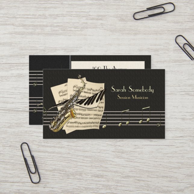 Saxophone-u. Klavier-Musik-Visitenkarte Visitenkarte (Vorderseite/Rückseite Beispiel)