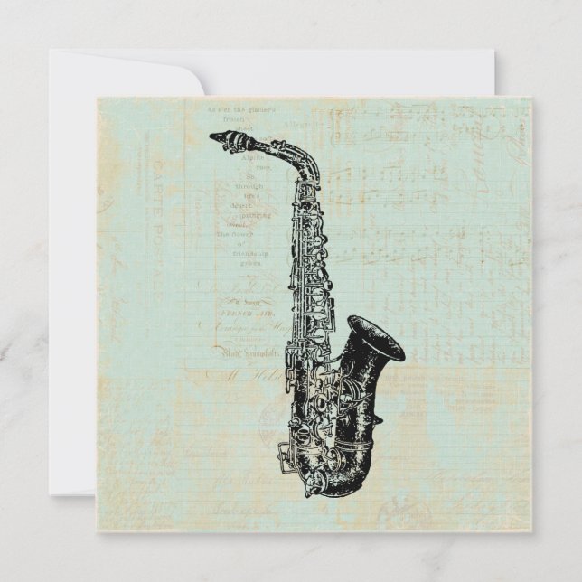 Saxophone Vintage Grüne Musik Kunst Einladung (Vorderseite)