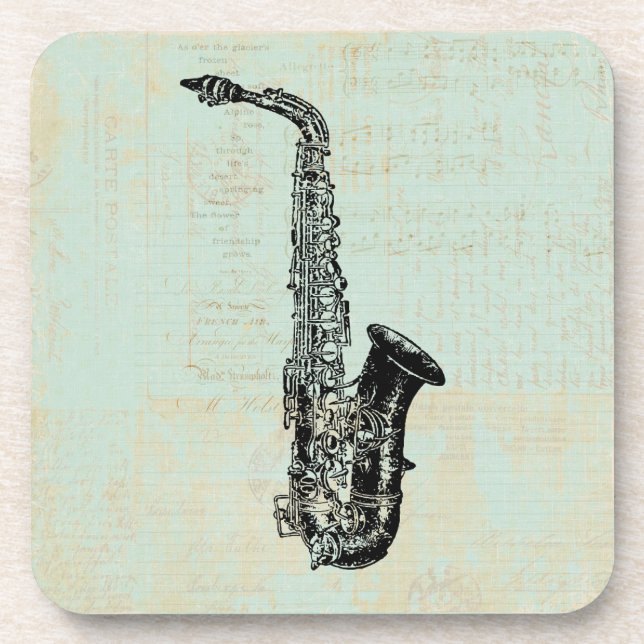 Saxophone Vintage Grüne Musik Kunst Getränkeuntersetzer (Vorderseite)